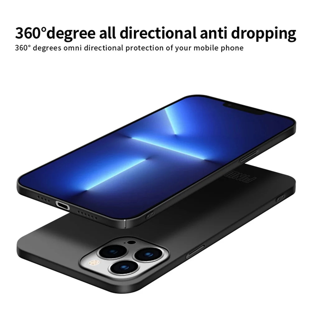 PINWUYO PC Series for iPhone 13 Pro Max 6.7 inch Matte Texture Phone Cover with Magnetic Ring Holder - Black - 6