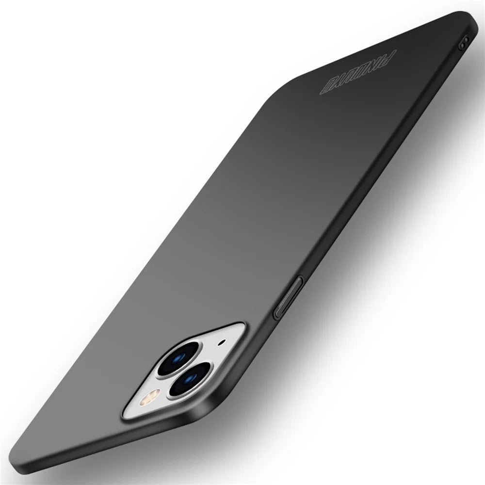 PINWUYO PC Series for iPhone 14 Plus Matte Hard PC Back Phone Case with Magnetic Ring Holder - Black - 1