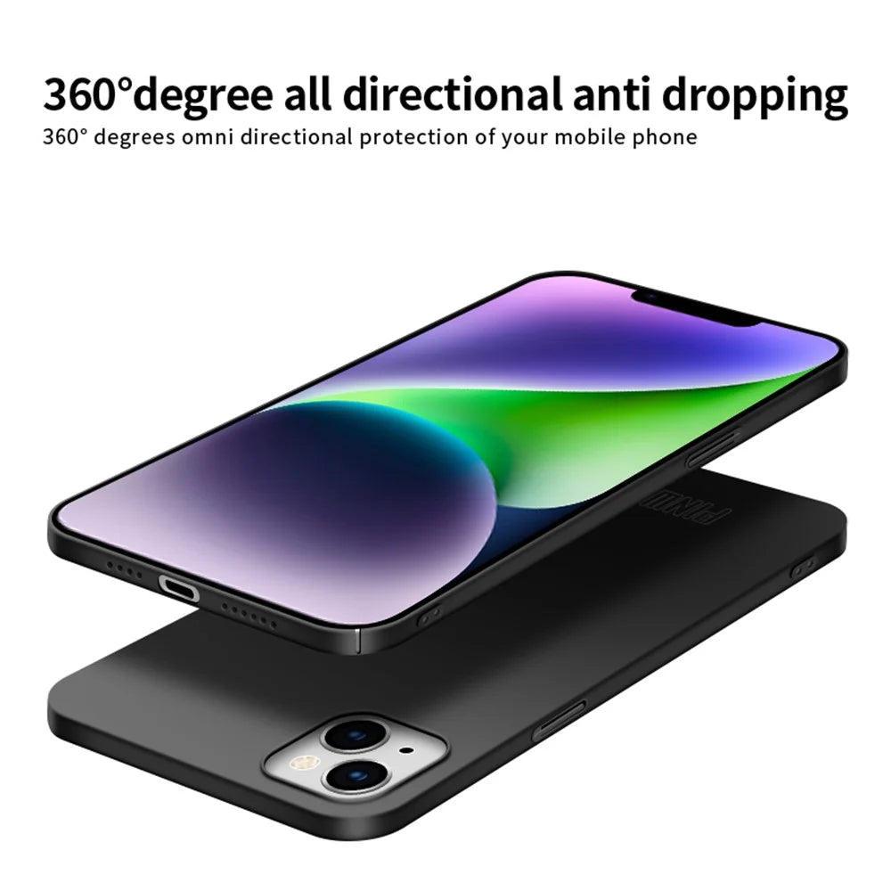 PINWUYO PC Series for iPhone 14 Plus Matte Hard PC Back Phone Case with Magnetic Ring Holder - Black - 6