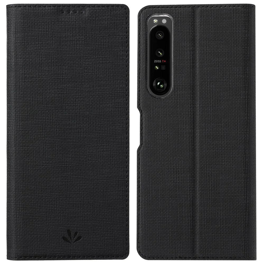 VILI DMX Series PU Leather Phone Case for Sony Xperia 1 IV Protective Case Hands-free Stand Cover with Card Holder - Black - 1