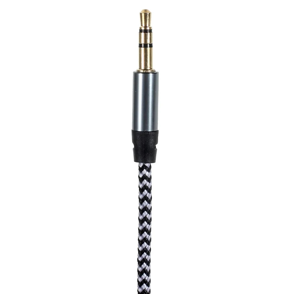 Nylon Woven 3.5mm Male to Male Stereo Audio AUX Cable Connection Cord - Black - 3