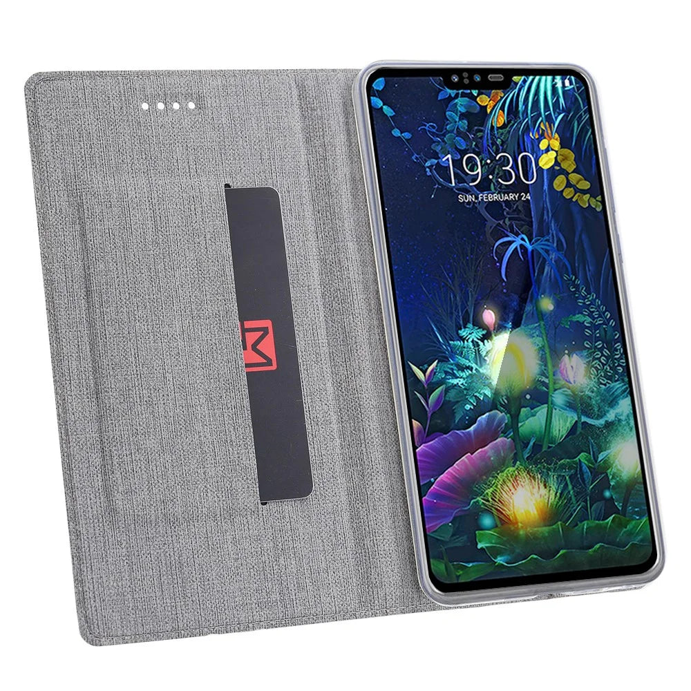 VILI DMX Cross Surface Leather Card Holder Phone Case for LG G8s ThinQ - Grey - 5