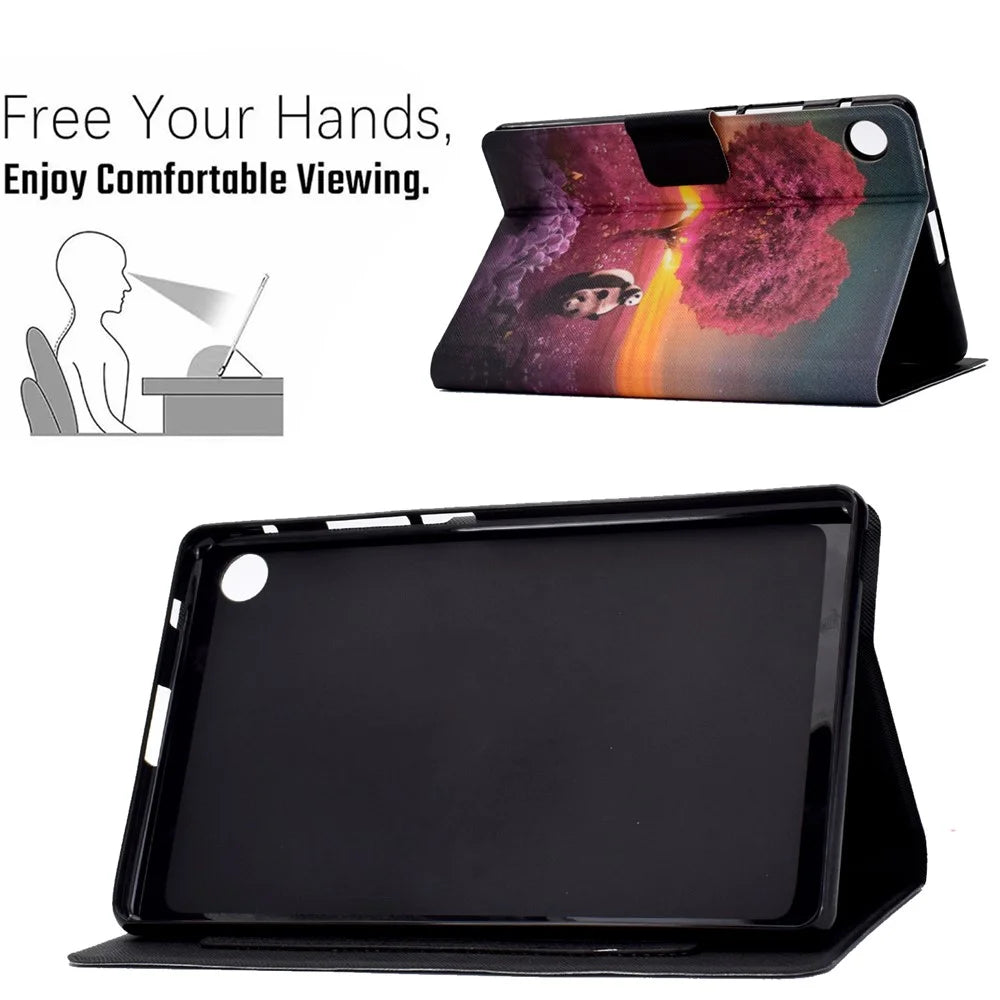 TPU + PU Leather Pattern Printing Tablet Case for Lenovo Tab M10 Plus - Pandas and Tree - 3