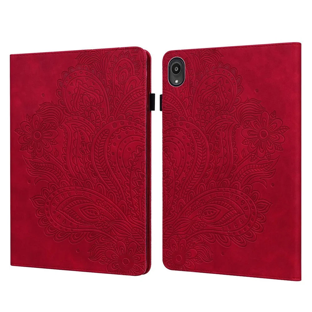 Imprinted Flower Pattern Leather Wallet Stand Tablet Protective Case for Lenovo Tab M10 Plus - Red - 1