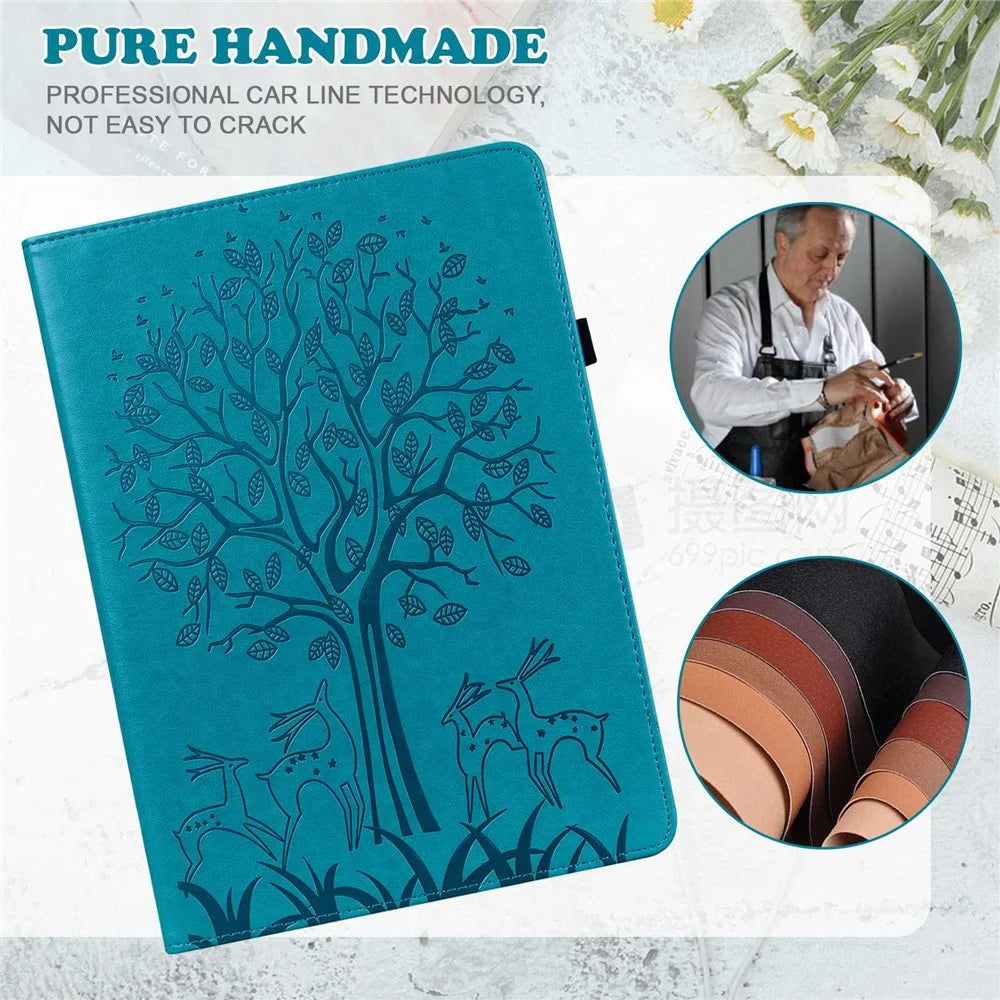 For Lenovo Tab M10 Plus (3rd Gen) Imprinting Tree Deer Pattern Tablet Case PU Leather Card Slots Stand Shell - Blue - 4