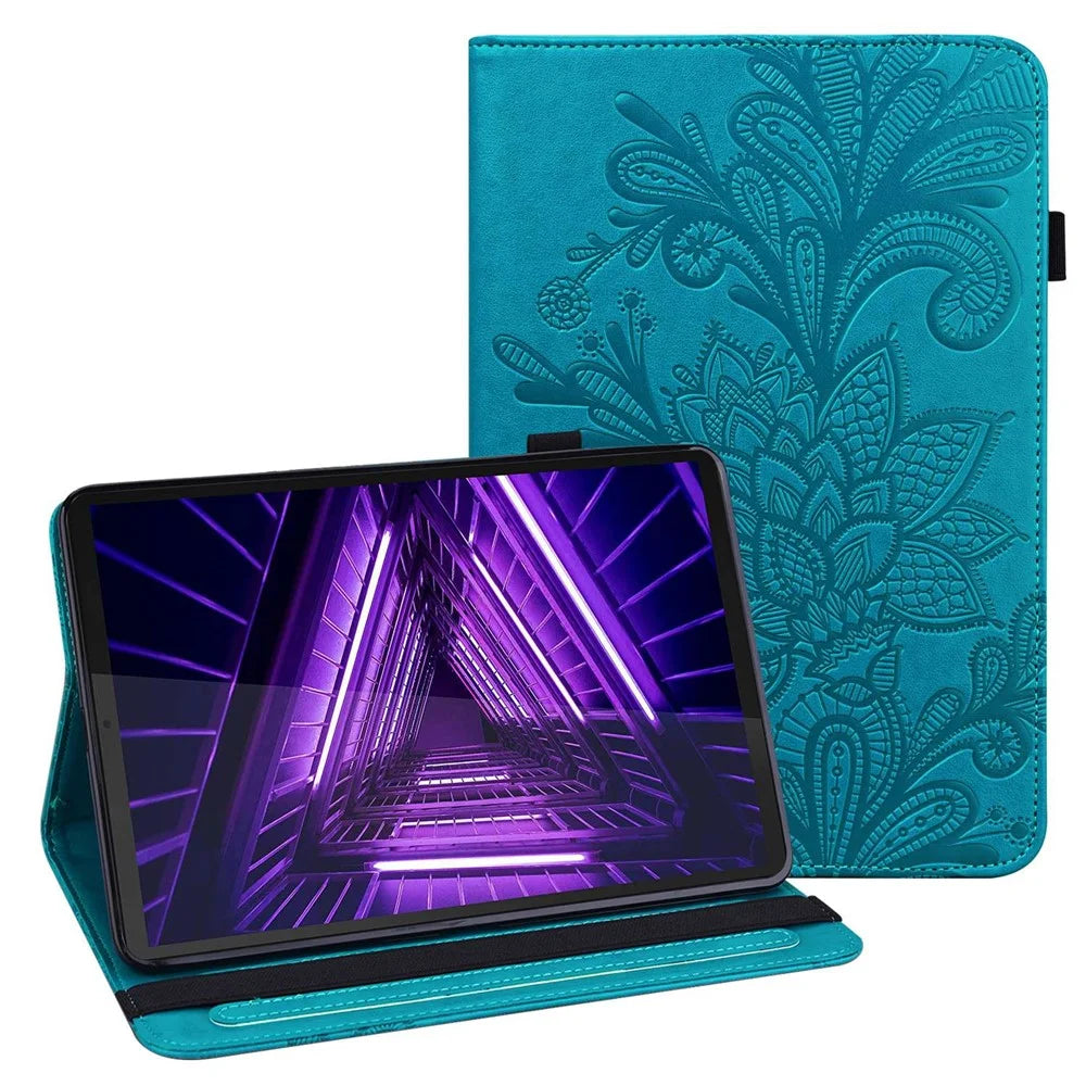 For Lenovo Tab M10 Plus (3rd Gen) / Xiaoxin Pad 2022 10.6 inch Flower Imprinting PU Leather Inner TPU Tablet Case Stand Wallet Cover - Blue - 1