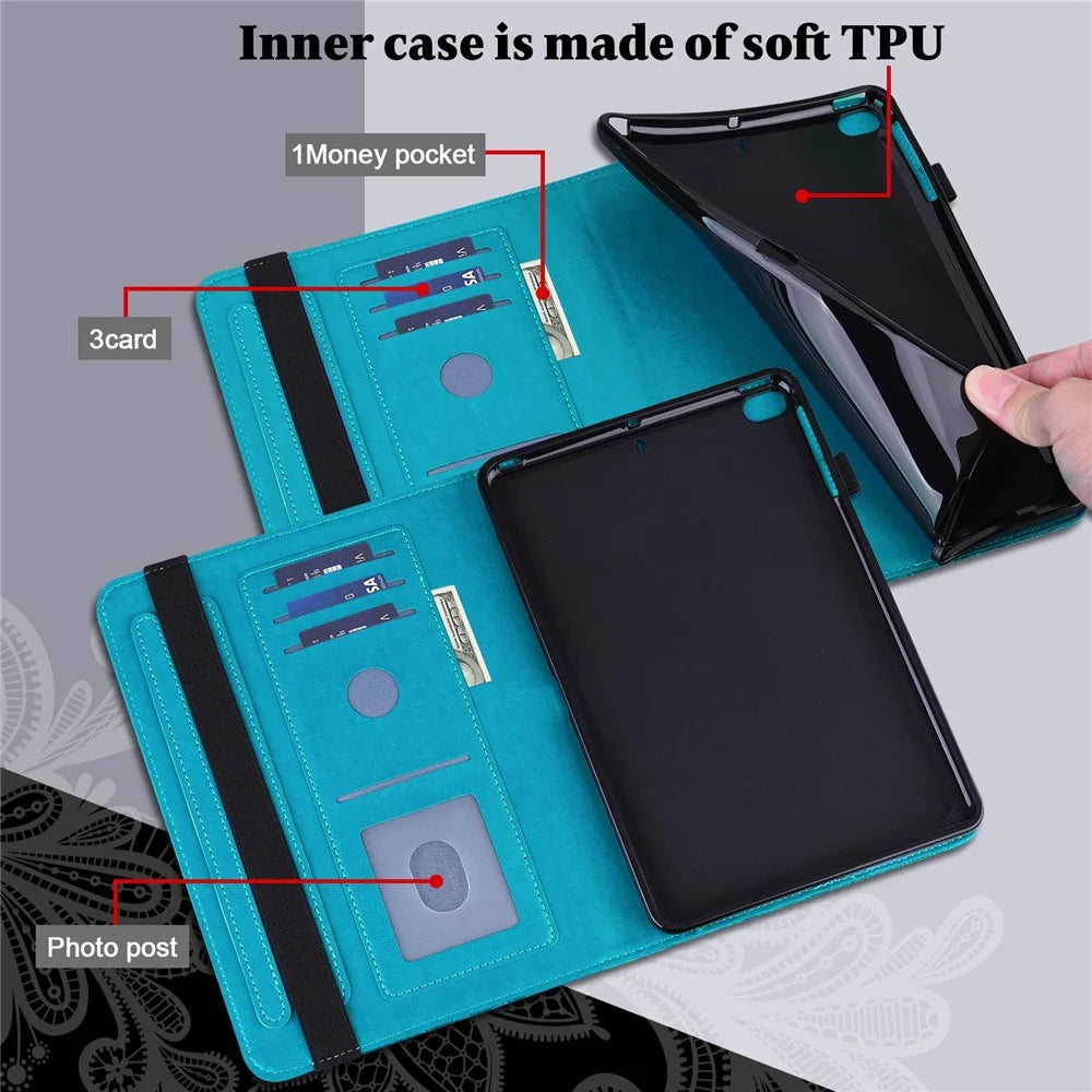 For Lenovo Tab M10 Plus (3rd Gen) / Xiaoxin Pad 2022 10.6 inch Flower Imprinting PU Leather Inner TPU Tablet Case Stand Wallet Cover - Blue - 3