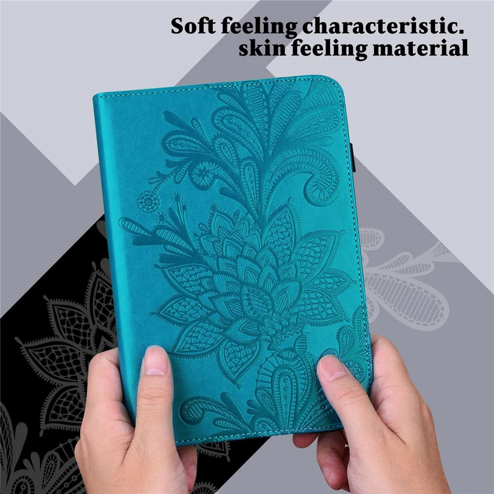 For Lenovo Tab M10 Plus (3rd Gen) / Xiaoxin Pad 2022 10.6 inch Flower Imprinting PU Leather Inner TPU Tablet Case Stand Wallet Cover - Blue - 5