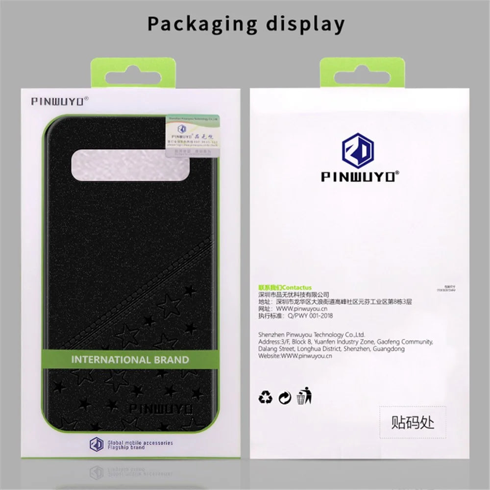 PINWUYO 360° Hemming Design Imprinting PU Leather Coated Hybrid Phone Cover Shell for Samsung Galaxy S10 - Blue - 7