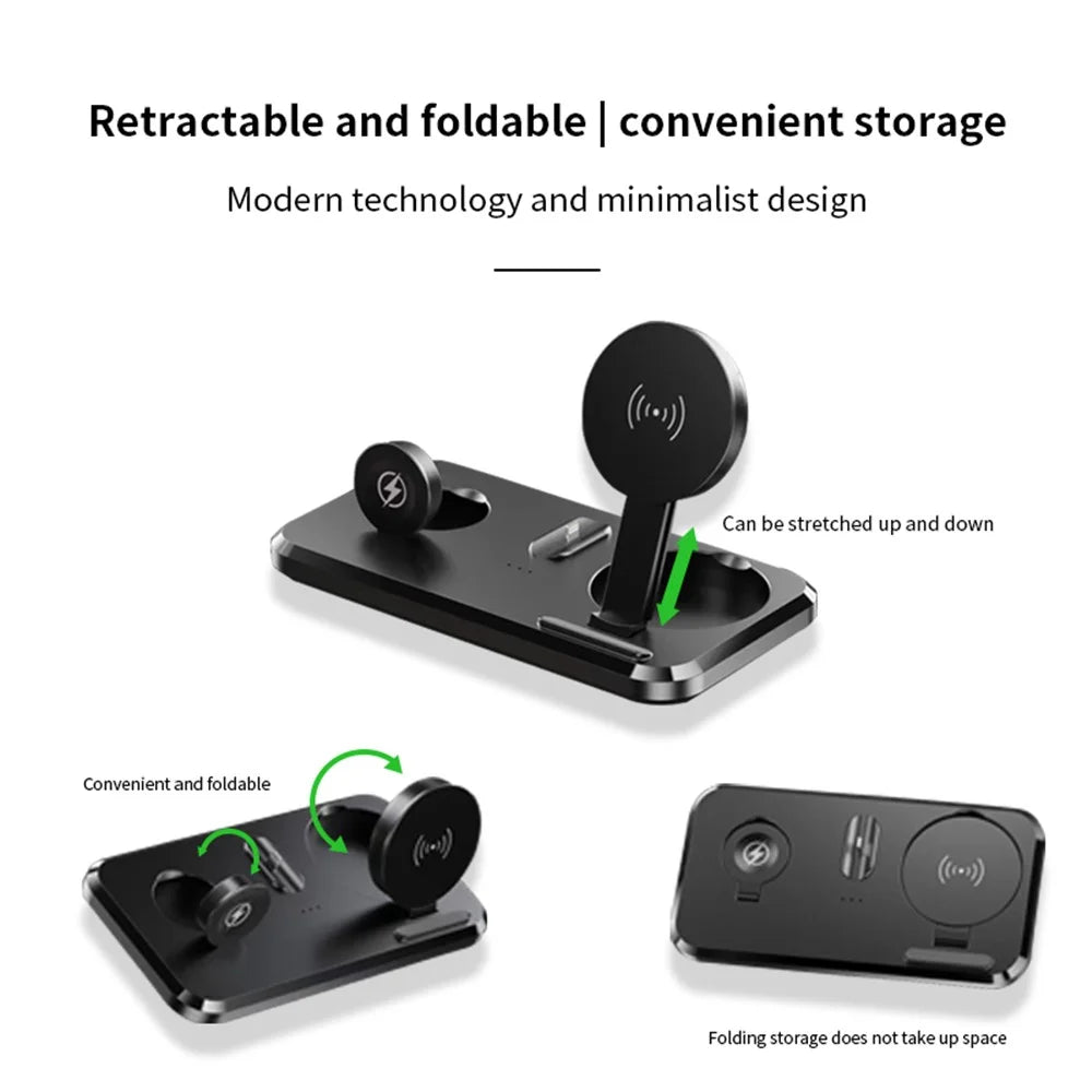 UV-06 3-in-1 15W Wireless Charger Foldable Qi Fast Charging Stand Dock for iPhone Samsung iWatch AirPods - 4
