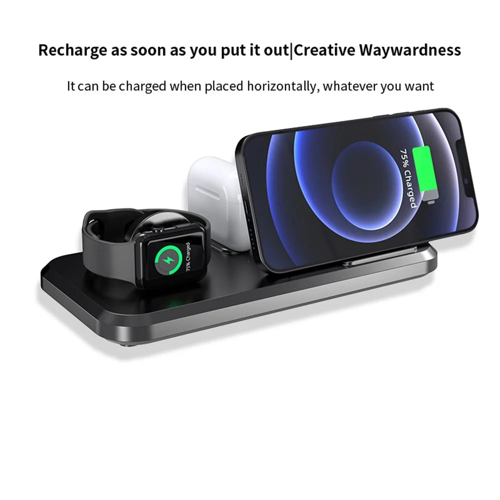 UV-06 3-in-1 15W Wireless Charger Foldable Qi Fast Charging Stand Dock for iPhone Samsung iWatch AirPods - 6