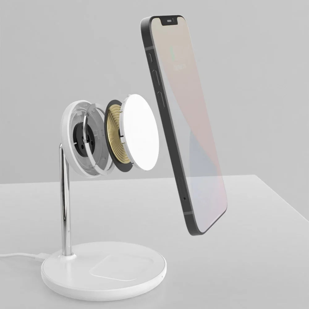 QX720 2 in 1 15W Fast Charging Magnetic Wireless Charger Stand for iPhone AirPods - Black - 7