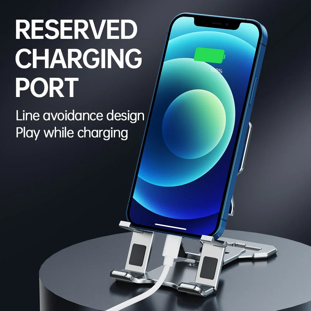 R-JUST HZ06 Multi-angle Adjustable Phone Holder Mount Universal Foldable Tablet Desk Desktop Stand Bracket for iPhone - Grey - 6