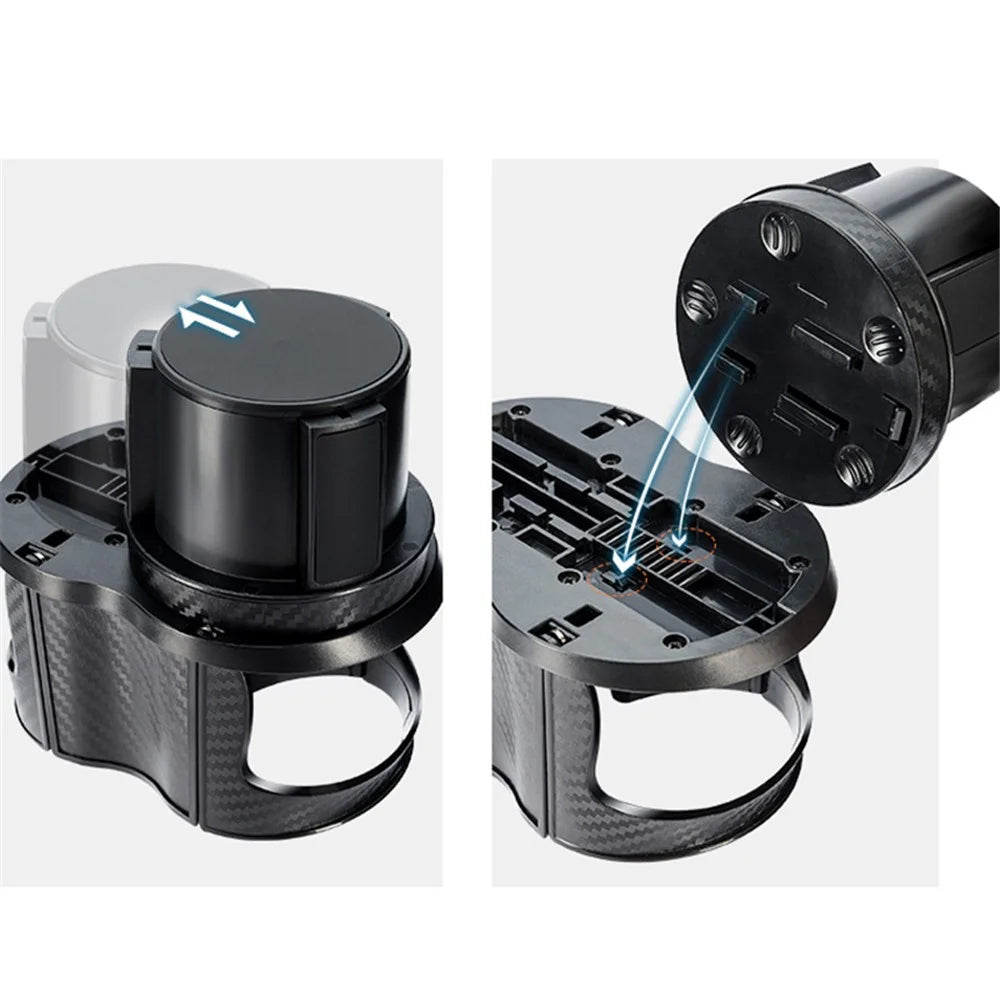 SB-1077 Car Vehicle Dual Cup Holder Water Bottle Drink Rack - Carbon Fiber Black/Silver Edge - 5