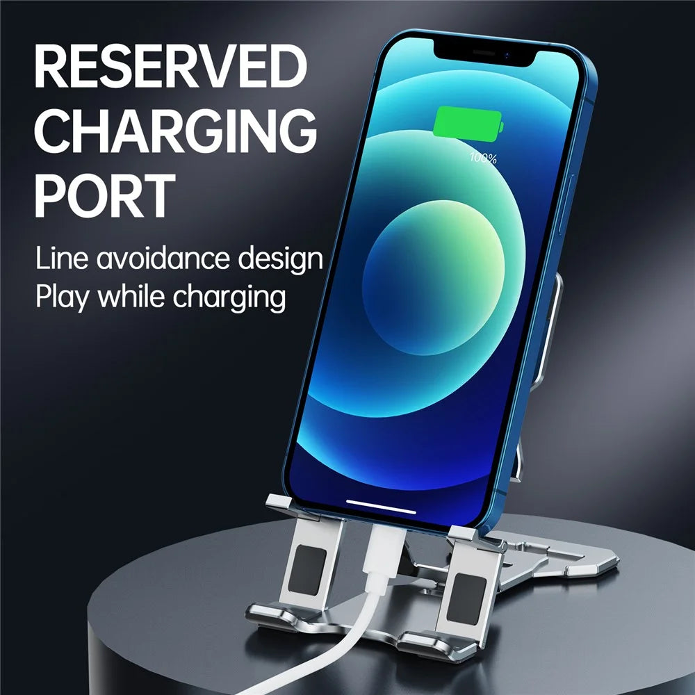 Portable Foldable Aluminum Alloy Cell Phone Holder Adjustable Desktop Phone Bracket Stand - Grey - 6