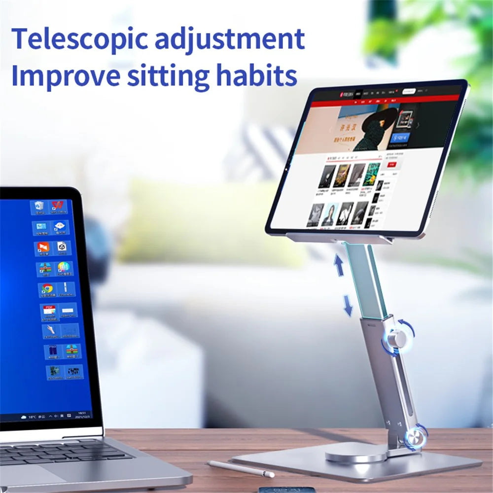 H06 Laptop Holder Riser 360 Degree Swivel Computer Tablet Stand Height Adjustable Aluminum Alloy Desktop Bracket - Silver - 6