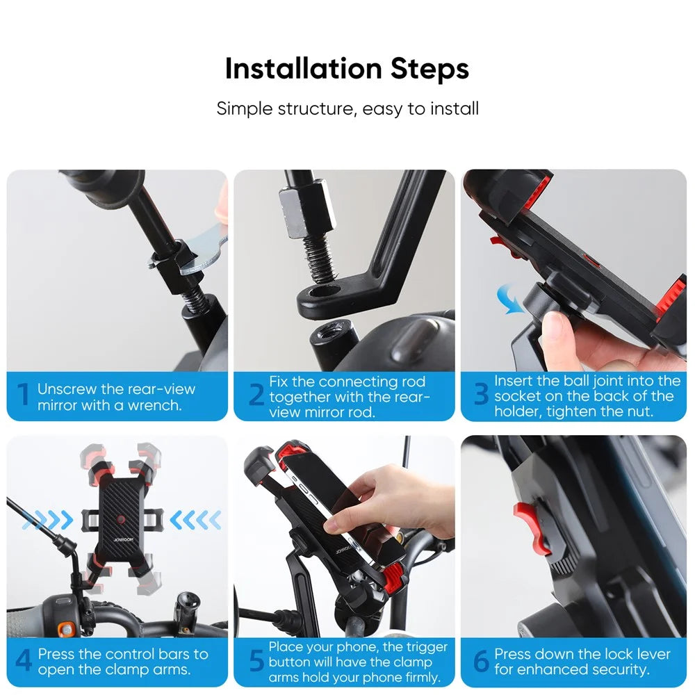 JOYROOM JR-ZS288 Motorcycle Rearview Mirror Mount for 4.7-7 Inch Mobile Phone Holder Bracket - 7