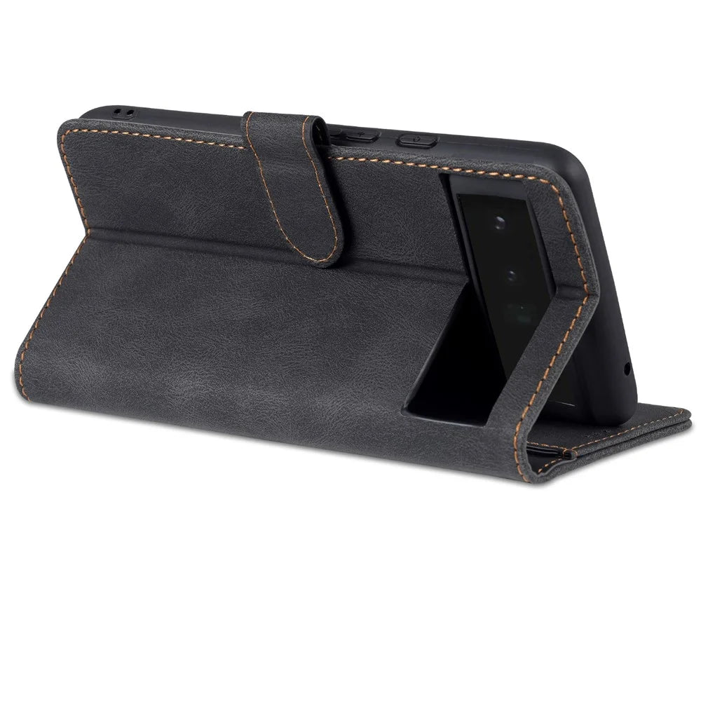AZNS TPU+PU Leather Wallet Stand Phone Case Shockproof Protection Flip Phone Shell for Google Pixel 6 - Black - 5