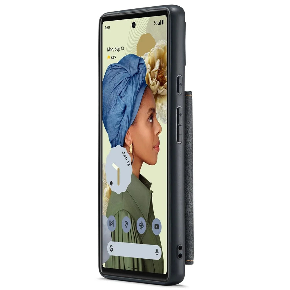 JEEHOOD Kickstand Function Detachable 2-in-1 Phone Case Drop-proof Wallet Magnetic Design Leather Coated TPU Cover for Google Pixel 6 - Black - 3
