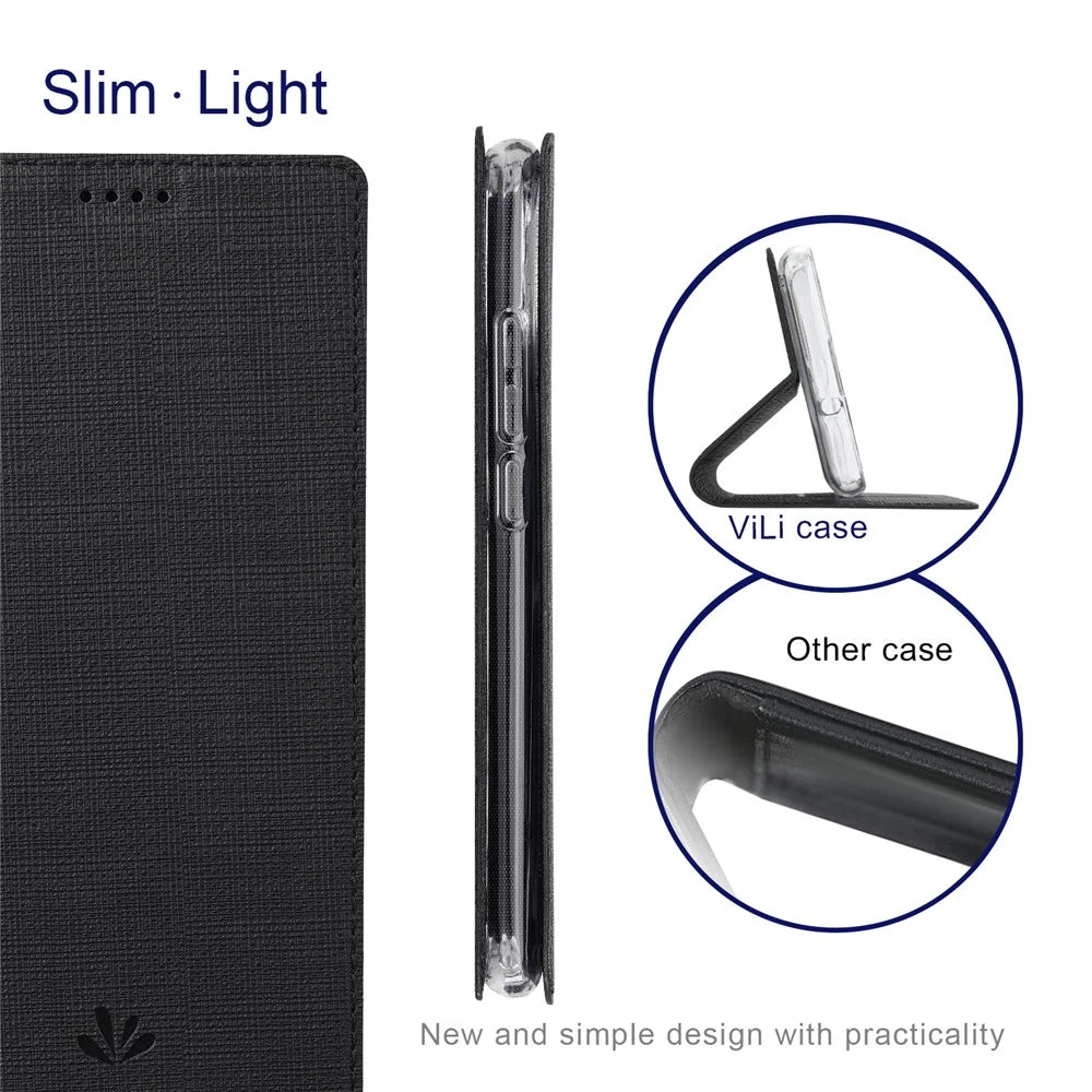 VILI DMX Cross Texture Leather Stand Case Cover with Card Holder for Asus Zenfone 8 (ZS590KS/ZS673KS) - Black - 4