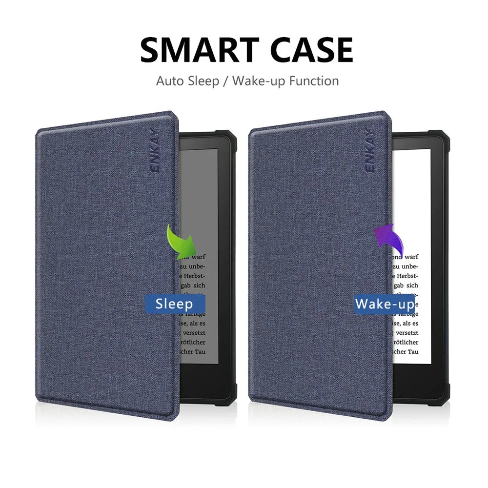 ENKAY HAT PRINCE For Amazon Kindle Paperwhite 5 (2021) Jean Cloth Texture Leather Cover with Auto Wake / Sleep - Dark Blue - 2