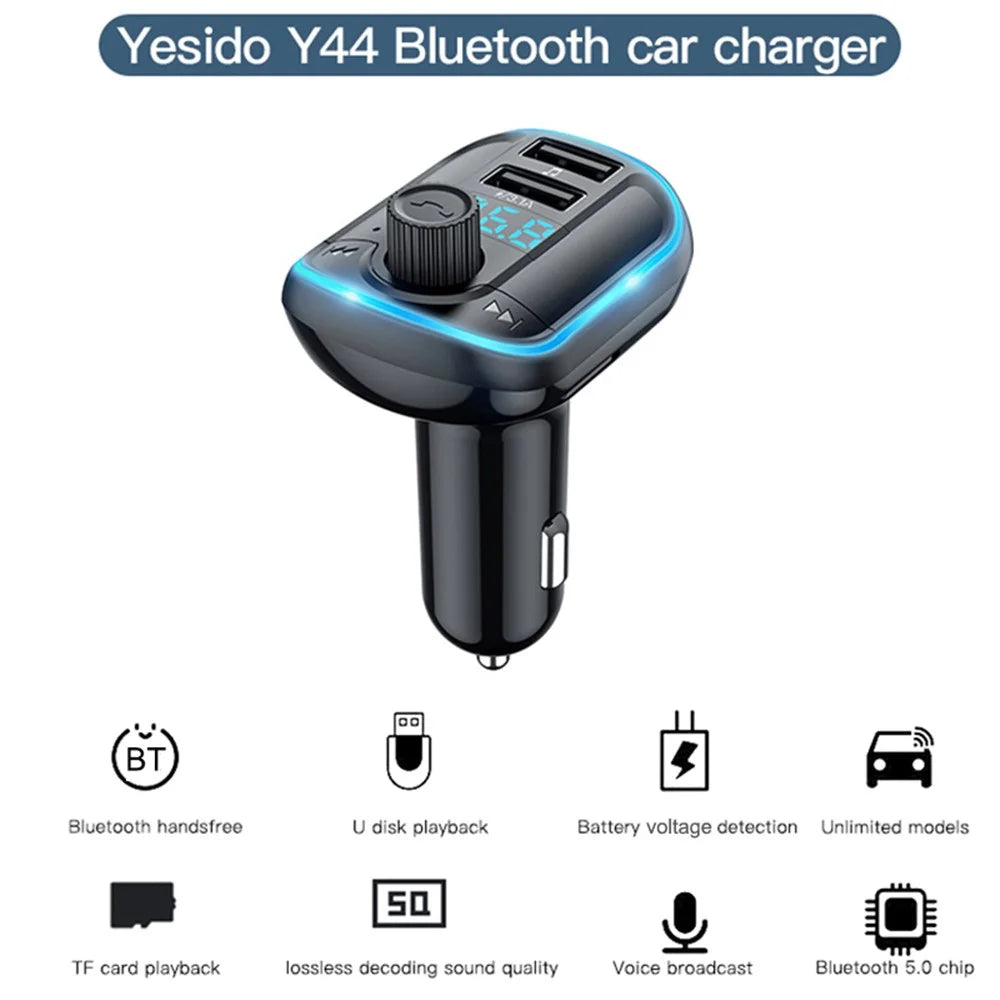 YESIDO Y44 Bluetooth-compatible FM Transmitter for Car 2 USB Ports Charger Battery Voltage Detection Audio Adapter - 2