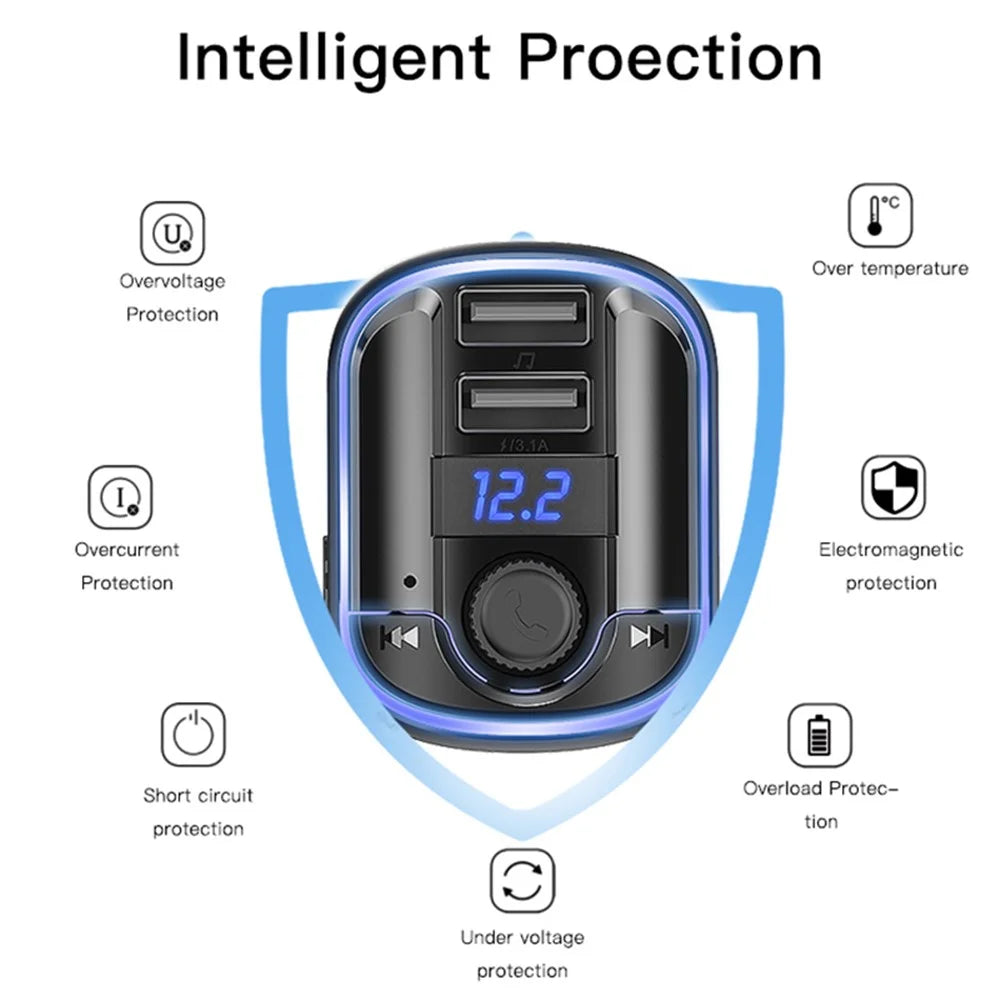 YESIDO Y44 Bluetooth-compatible FM Transmitter for Car 2 USB Ports Charger Battery Voltage Detection Audio Adapter - 6