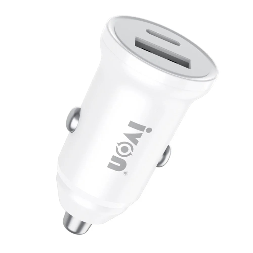 IVON CC45 20W PD 3.0 Type-C+QC 3.0 USB Dual Port Mini Car Charger Phone Fast Charging Adapter - 1