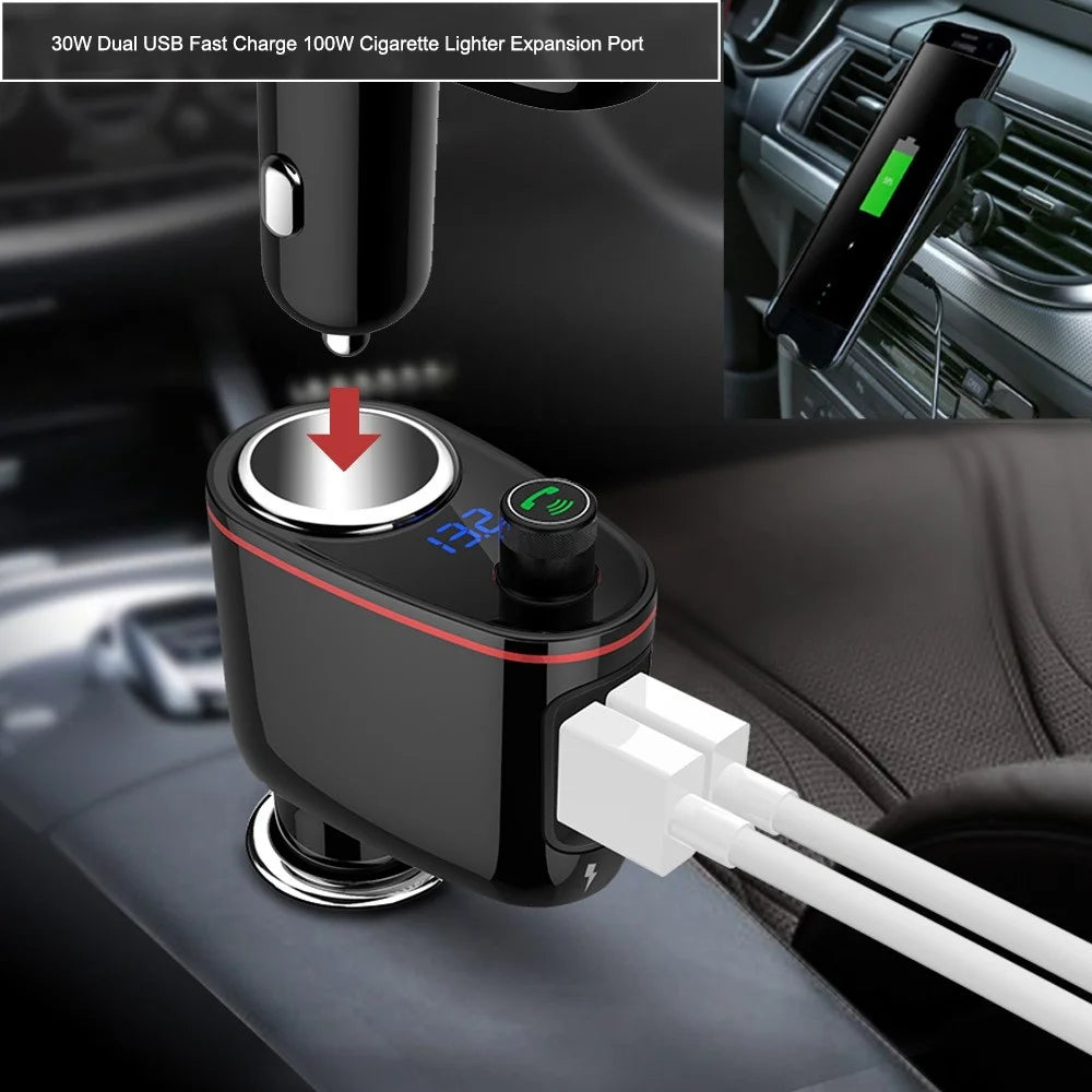 LOHEE S-06 Bluetooth-compatible Car Charger FM Transmitter Dual USB Fast Car Charger Adapter with Cigarette Lighter Port Support U-disk for iPhone Android - 4