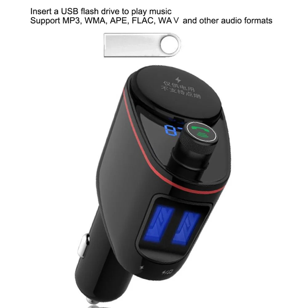 LOHEE S-06 Bluetooth-compatible Car Charger FM Transmitter Dual USB Fast Car Charger Adapter with Cigarette Lighter Port Support U-disk for iPhone Android - 7