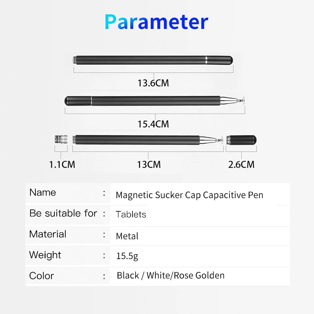 JD01 Universal Tablet Smartphone Capacitive Stylus Pen Magnetic Adsorption Cap Drawing Writing Stylus Pen with Spare Round Disk Pen Tip - Black - 7