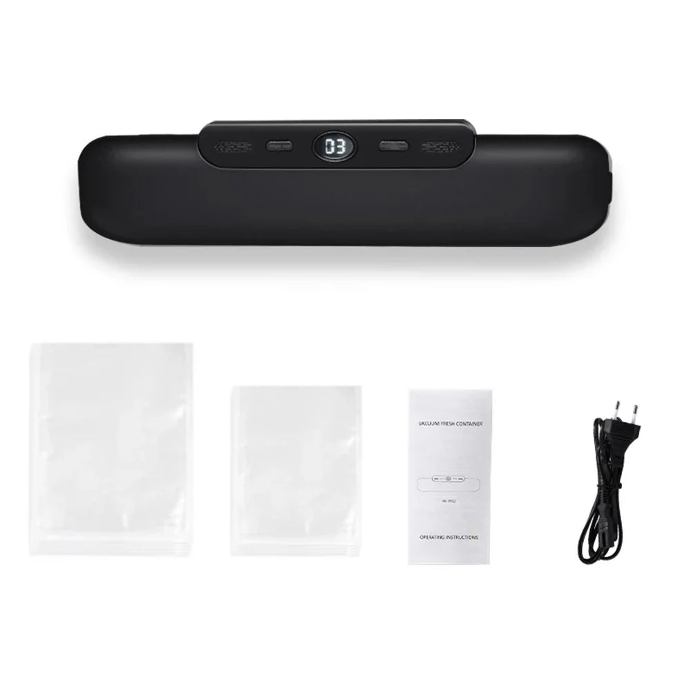 Household Vacuum Sealer Snack Packaging Fresh Keeping Sealing Machine, with 10 Vacuum Bags - Black / EU Plug - 1