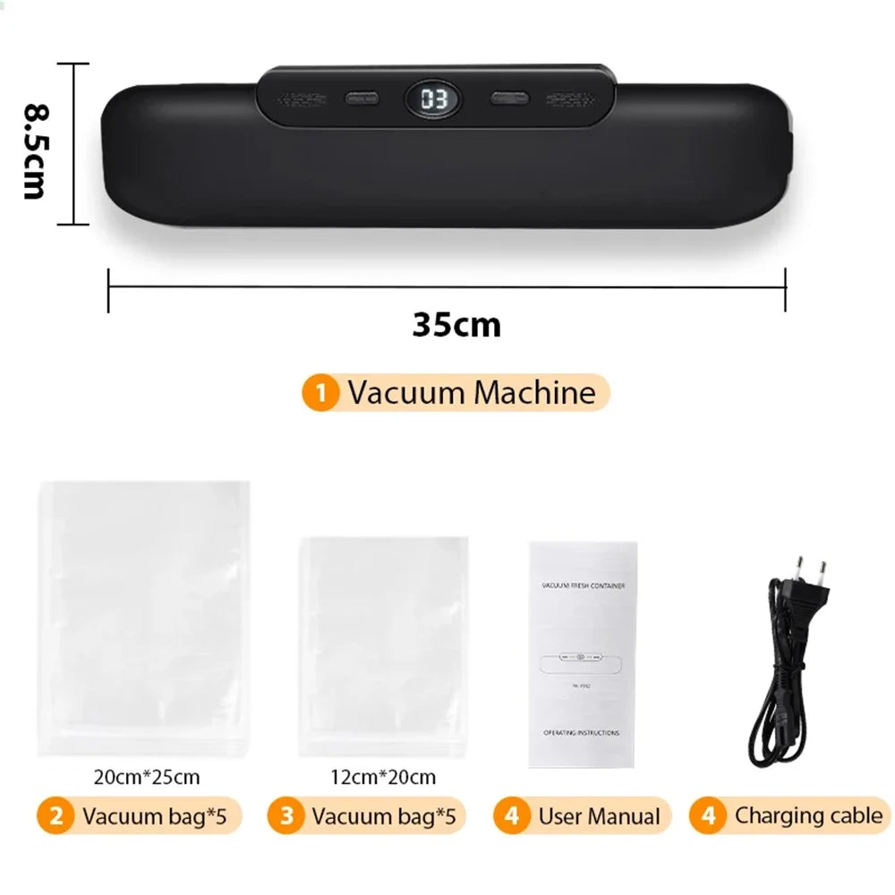 Household Vacuum Sealer Snack Packaging Fresh Keeping Sealing Machine, with 10 Vacuum Bags - Black / EU Plug - 7