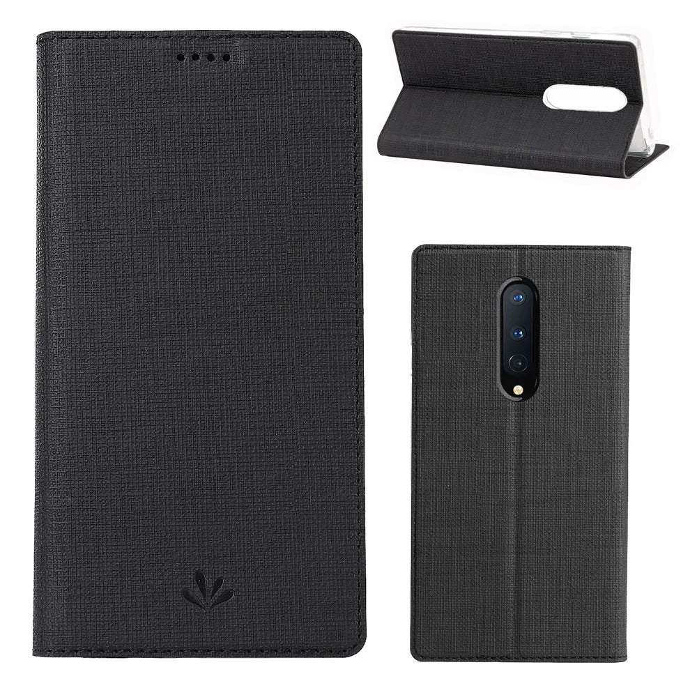 VILI DMX Cross Texture Leather Stand Case for OnePlus 8 - Black - 1