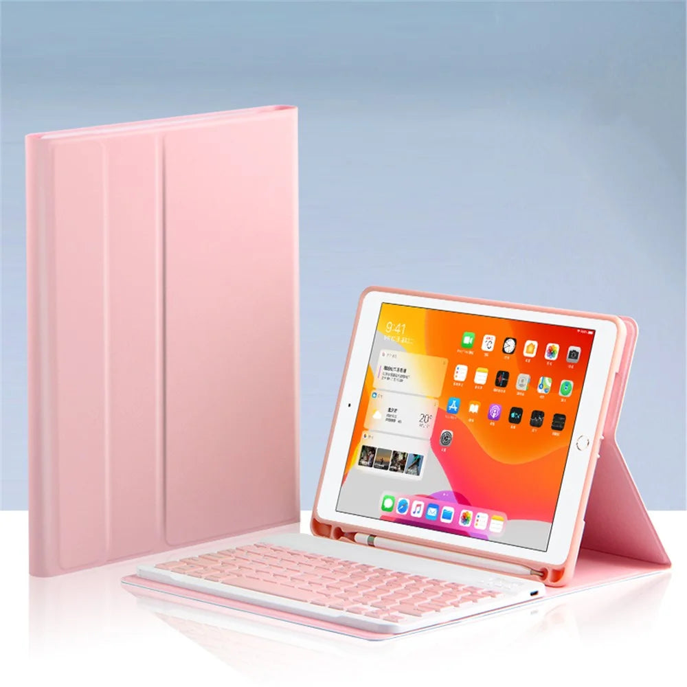 For iPad 10.2 (2021) / (2020) / (2019) Wireless Bluetooth-compatible Keyboard + Candy Color Leather Case - Pink - 6