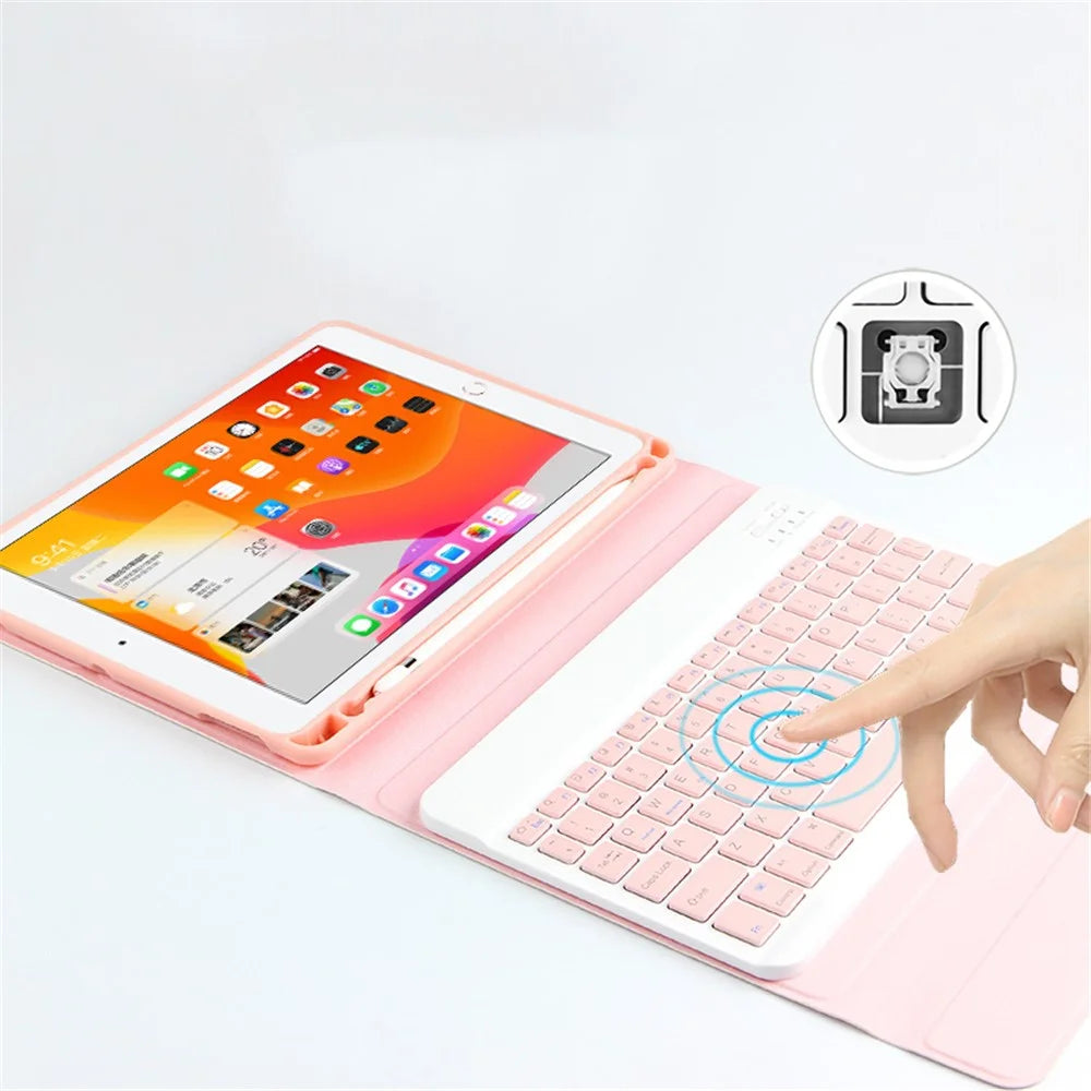 For iPad 10.2 (2021) / (2020) / (2019) Wireless Bluetooth-compatible Keyboard + Candy Color Leather Case - Pink - 7