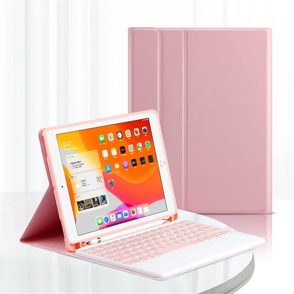 For iPad Pro 11-inch (2018) / (2021) / Air (2022) / Air (2020) Wireless Bluetooth-compatible Keyboard + Candy Color Leather Case - Pink - 1