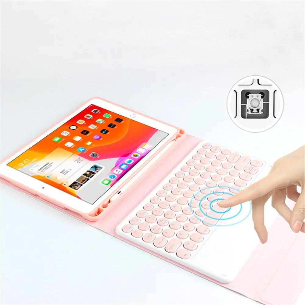 For iPad Pro 11-inch (2018) / (2021) / Air (2022) / Air (2020) Wireless Bluetooth-compatible Keyboard + Candy Color Leather Case - Pink - 7