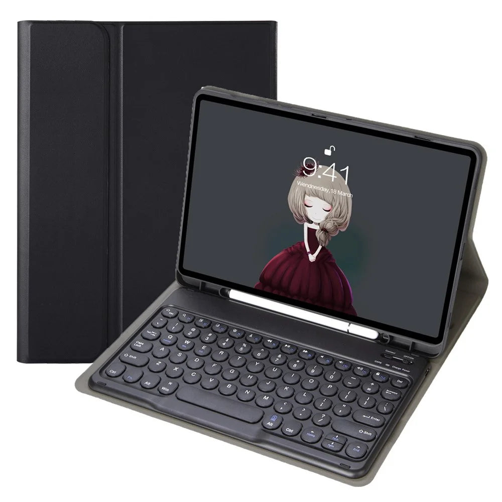 YA700B Bluetooth-compatible Keyboard Leather Case with Pen Slot for Samsung Galaxy Tab S8 11-inch 2021 (X700 / X706) / S7 11-inch (T870 / T875) - Black - 1