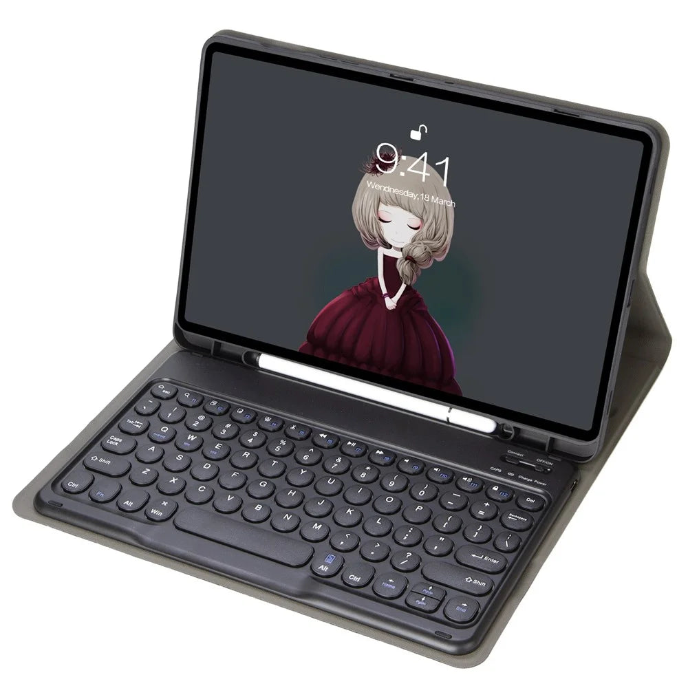 YA700B Bluetooth-compatible Keyboard Leather Case with Pen Slot for Samsung Galaxy Tab S8 11-inch 2021 (X700 / X706) / S7 11-inch (T870 / T875) - Black - 2