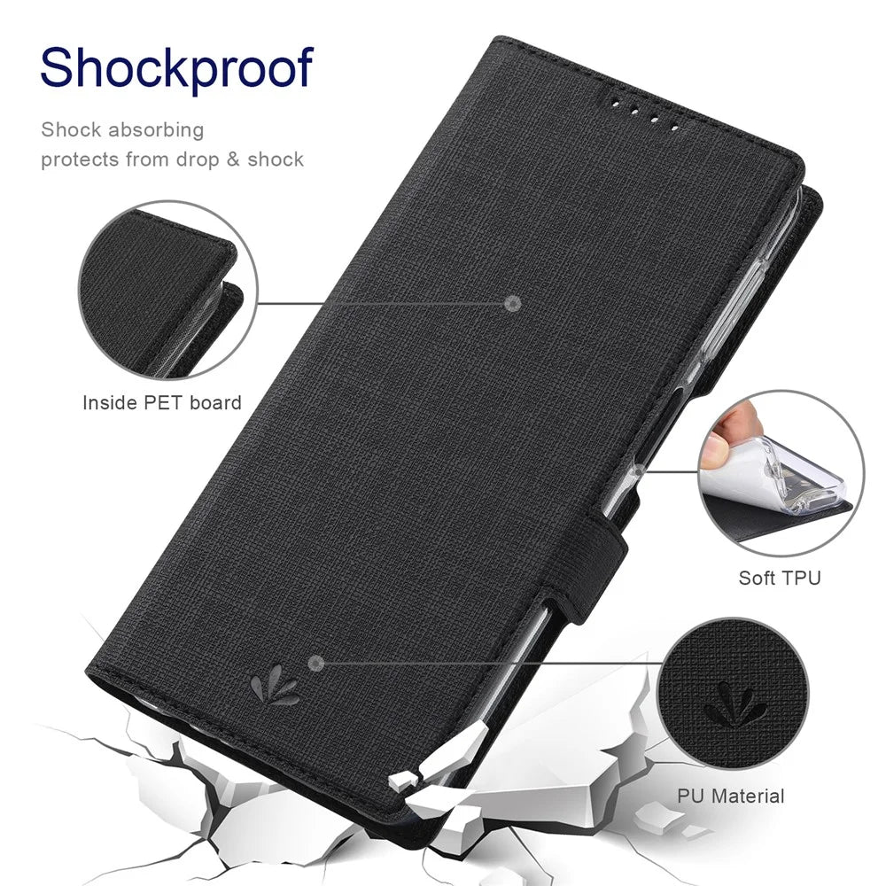 VILI K Series Double Magnetic Clasps Closure Shock Absorbing Stand Wallet Leather Phone Case Shell for Nokia G300 - Black - 6