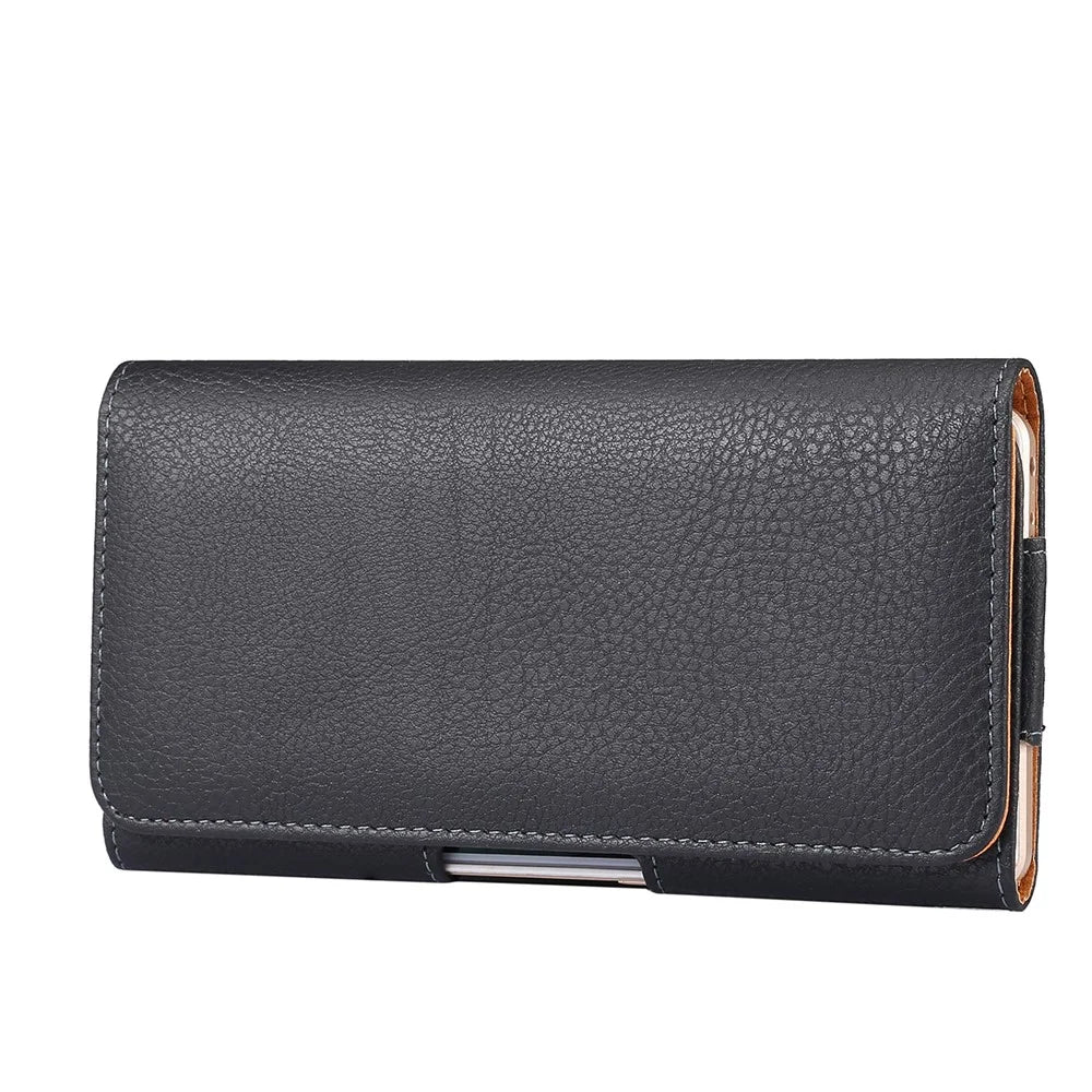 6.3 inch Horizontal Universal Phone Case Litchi Skin PU Leather Cover Shell with Belt Clip for Men, Size: 17 x 8.2 x 1.8cm - Black - 4