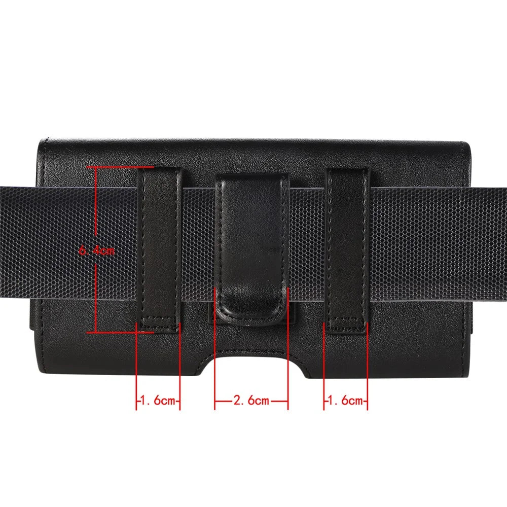 Horizontal PU Leather Belt Clip Case Phone Card Bag Holster Pouch (16.6x8.6x2cm) - Black - 3
