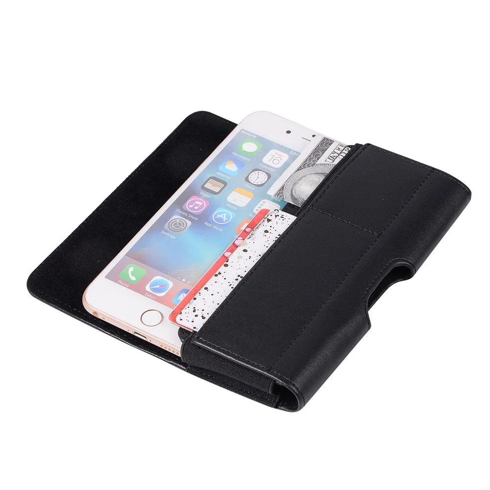 Horizontal PU Leather Belt Clip Case Phone Card Bag Holster Pouch (16.6x8.6x2cm) - Black - 4