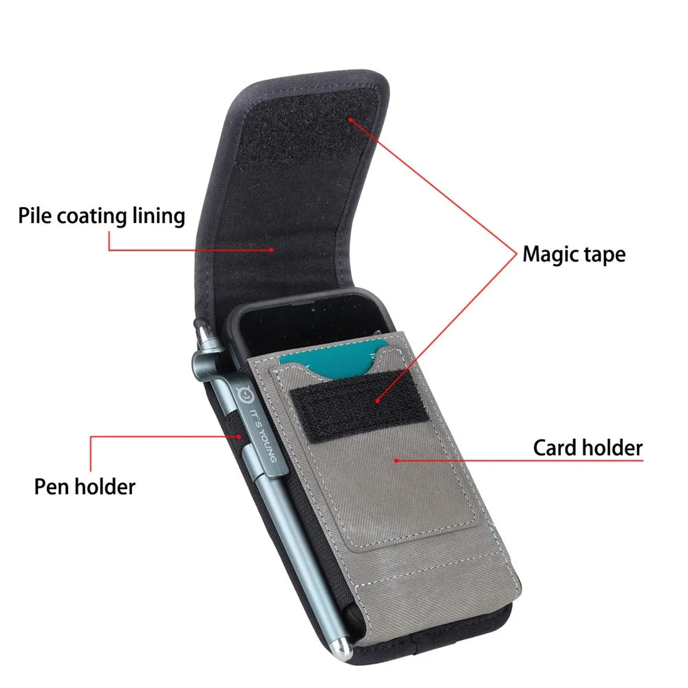 Universal Leather Phone Pouch RFID Blocking Function Hanging Waist Bag, Size: 18.5x10x2.2cm - 3