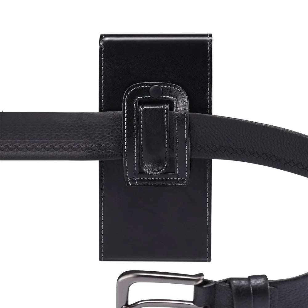 6.9 Inch Men's Waist Phone Pouch Bag Glossy Surface Vertical Flip Phone Carrying Case - 2
