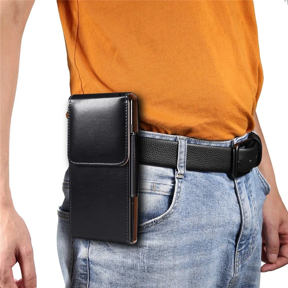 6.9 Inch Men's Waist Phone Pouch Bag Glossy Surface Vertical Flip Phone Carrying Case - 3