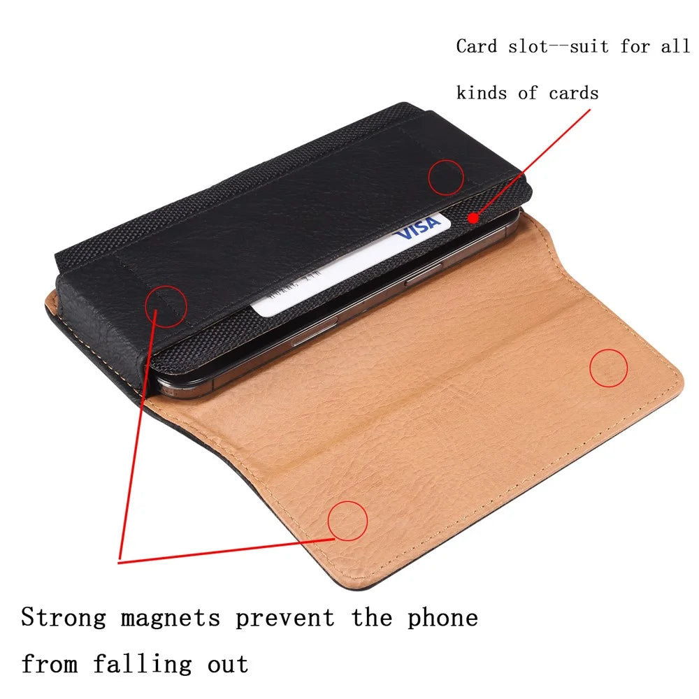 Cowhide Texture PU Leather+Nylon Waist Bag Anti-Scratch Horizontal Belt Phone Pouch for 6.2-6.5" Smartphone - Black - 4