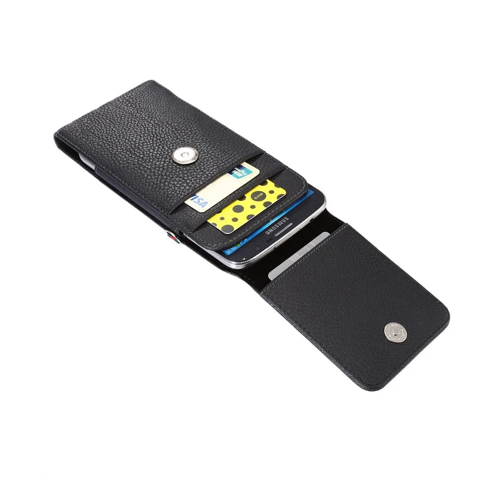Card Slots Litchi Leather Holster Cover for Samsung Mega 6.3/Mega 5.8 etc, Size: 17 x 8.5 x 1.5cm - Black - 4