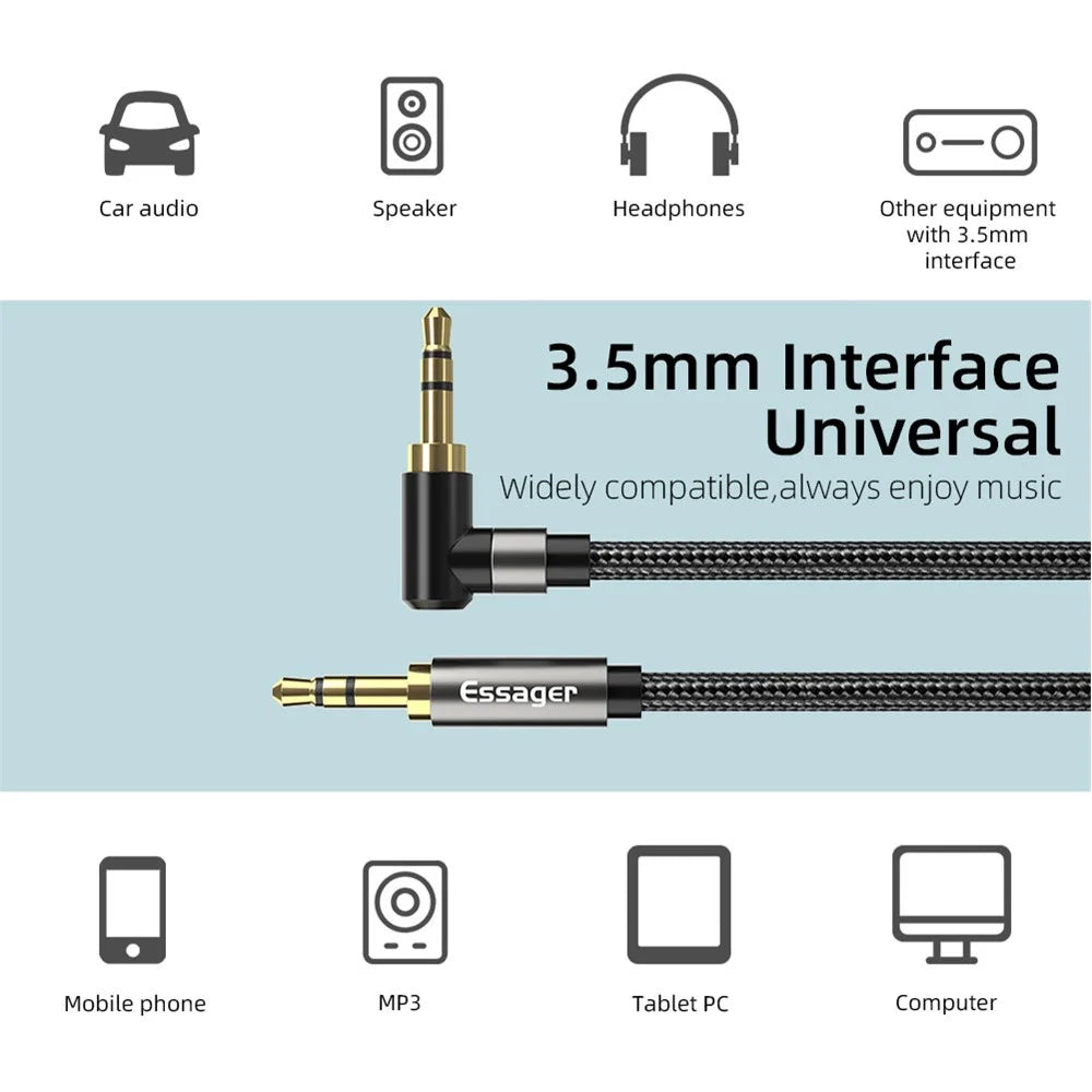 ESSAGER 3.5mm Jack Male to Male Audio AUX Cable for PC Mobile Phone Speaker, 1.5m - Black - 5